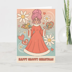 Retro Groovy Mrs. Claus God Jul Helgkort