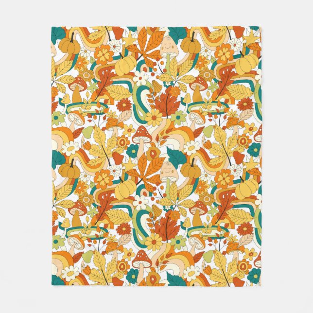 Retro Groovy Mushroom Flower Mönster Fleecefilt (Framsidan)