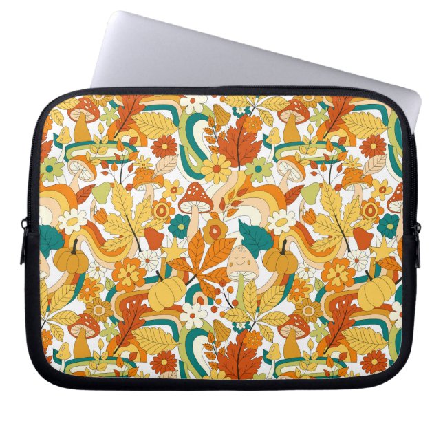 Retro Groovy Mushroom Flower Mönster Laptop Fodral (Framsidan)