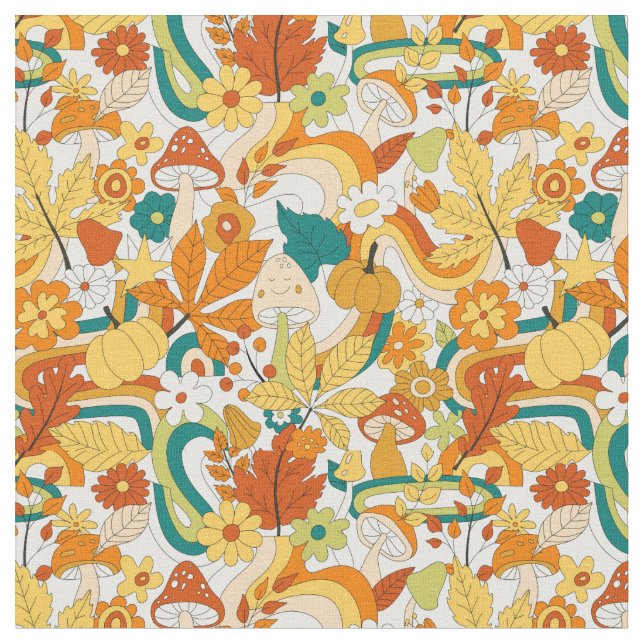 Retro Groovy Mushroom Flower Mönster Tyg (Närbild)