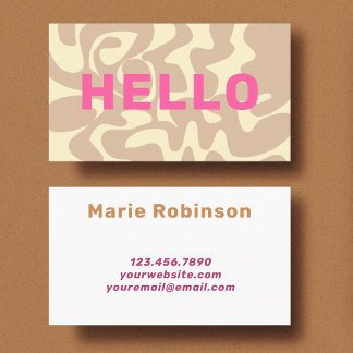 Retro Groovy Neutralt Beige Cream Rosa Hej Visitkort