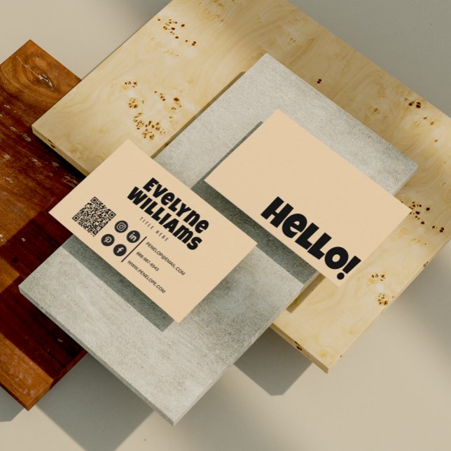 Retro Groovy Neutralt Cream Guld QR Hej Boho Visitkort (Skapare uppladdad)