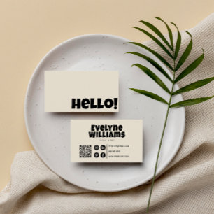Retro Groovy Neutralt Cream QR kod fet Hej Boho Visitkort