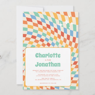 Retro Groovy Nostalgia Bright Bröllop Inbjudningar