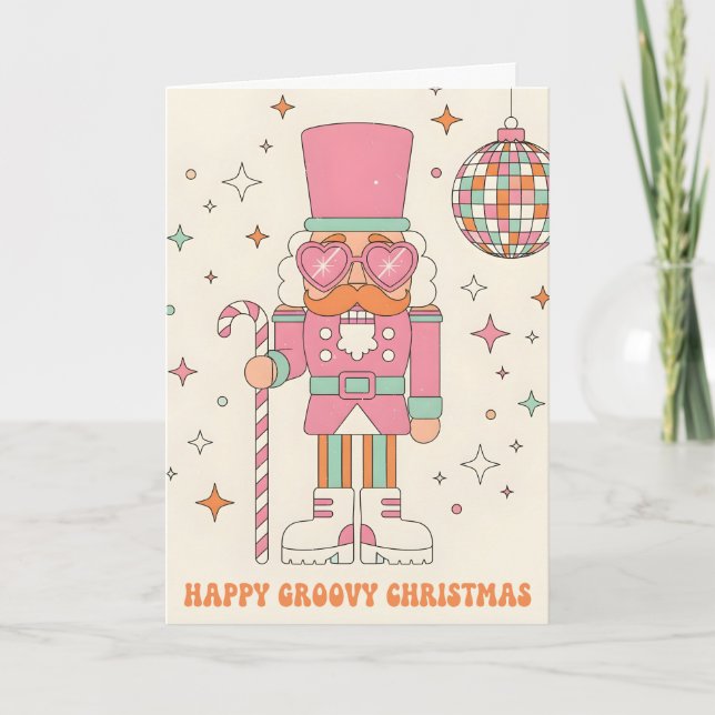 Retro Groovy Nötknäckare God Jul Helgkort (Framsida)