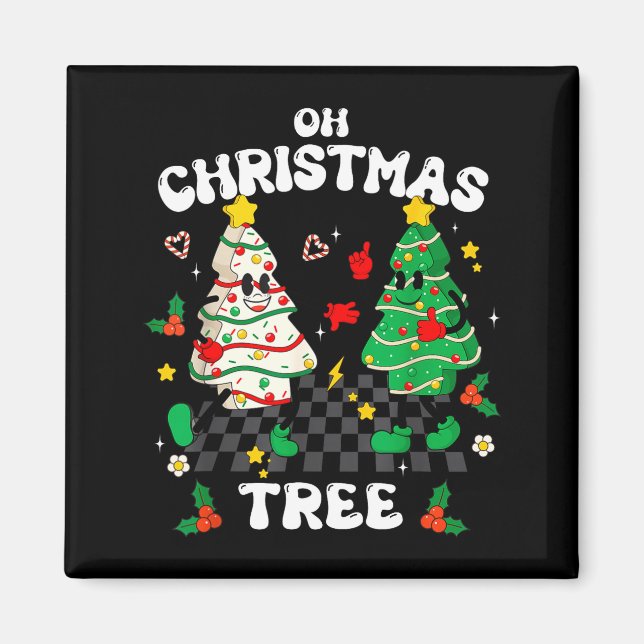 Retro Groovy Oh Christmas Tree Cake Pajamas Xmas K Magnet (Framsidan)