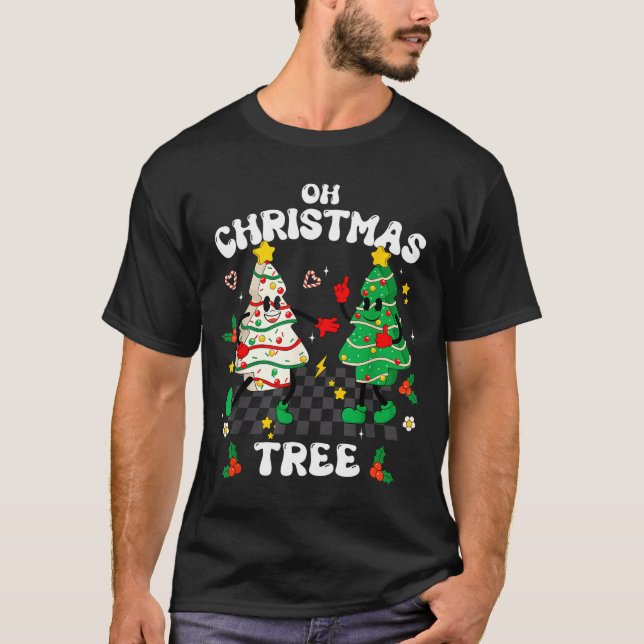 Retro Groovy Oh Christmas Tree Cake Pajamas Xmas K T Shirt (Framsida)