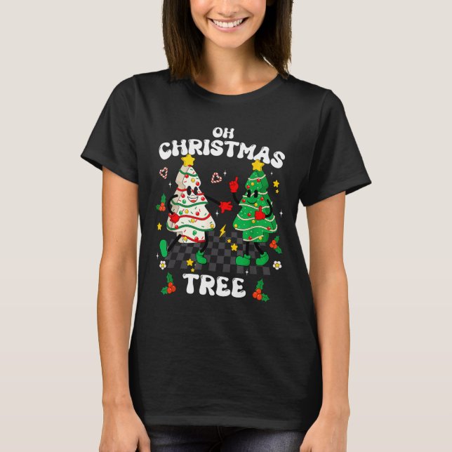 Retro Groovy Oh Christmas Tree Cake Pajamas Xmas K T Shirt (Framsida)