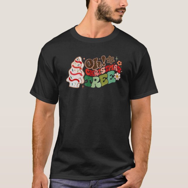 Retro Groovy Oh Julgran Cute Cakes Funny Xm T Shirt (Framsida)