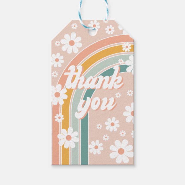 Retro Groovy One Boho Första födelsedagen Presentetikett (Framsidan)