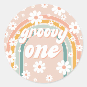 Retro Groovy One Boho Första födelsedagen Runt Klistermärke