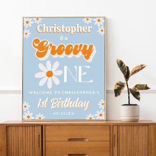 Retro Groovy One Boys 1:a födelsedag Välkommen Poster