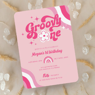 Retro Groovy One Girl 1:a födelsedagsinbjudan Inbjudningar