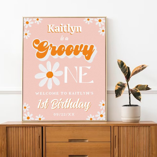 Retro Groovy One Girls 1:a födelsedag Välkommen Poster (Skapare uppladdad)