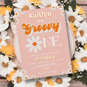 Retro Groovy One Girls första födelsedag Inbjudningar