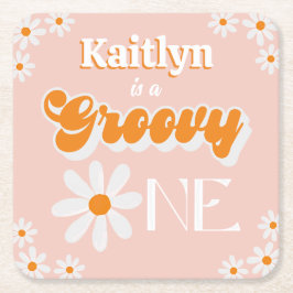 Retro Groovy One Girls första födelsedag Underlägg Papper Kvadrat