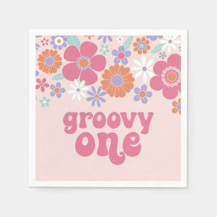 Retro Groovy One Rosa Blommig Pappersservett
