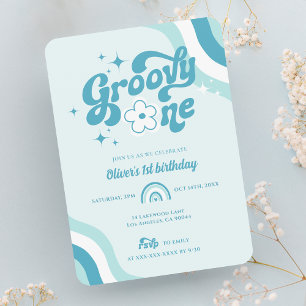 Retro Groovy One Vågigt pojkens första födelsedags Inbjudningar