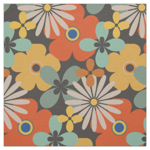 Retro Groovy Orange Brown Guld Blommigt Tyg
