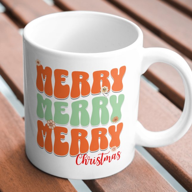 Retro Groovy Orange och Grönt God jul Boho Mugg (Skapare uppladdad)