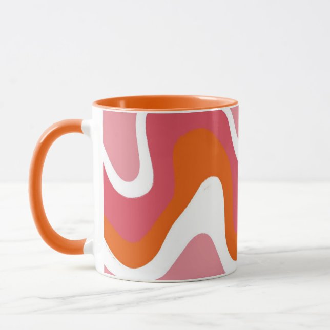 Retro Groovy Orange och Rosa Vågor Mugg (Vänster)