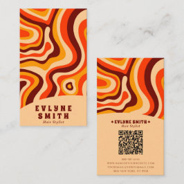 Retro Groovy Orange QR-kod 70s Boho-Abstrakt Visitkort