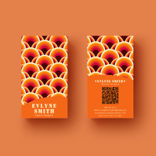 Retro Groovy Orange QR-kod 70s Boho Unik Visitkort