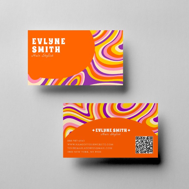 Retro Groovy Orange QR-kod 70s Psychedelic Unik Visitkort (Skapare uppladdad)