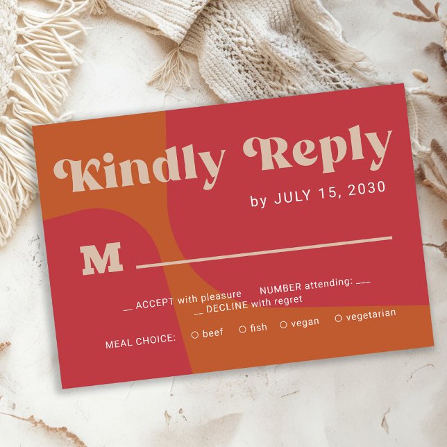 Retro groovy orange röd fet typografi bröllop OSA kort (Skapare uppladdad)