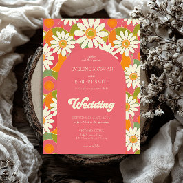 Retro groovy orange rosa och vit disitet inbjudningar