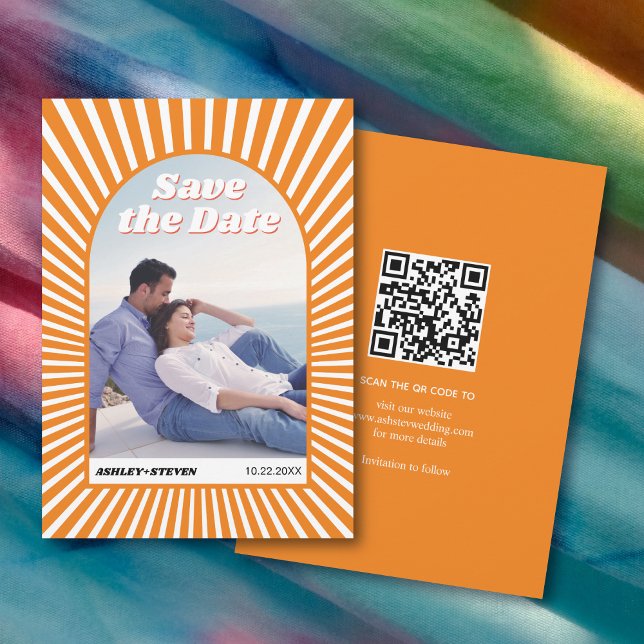 Retro Groovy orange sunray 70-talet inspirerade br Spara Datumet (Skapare uppladdad)