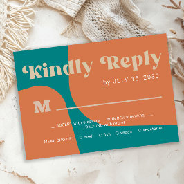 Retro groovy orange teal djärv typografi bröllop OSA kort