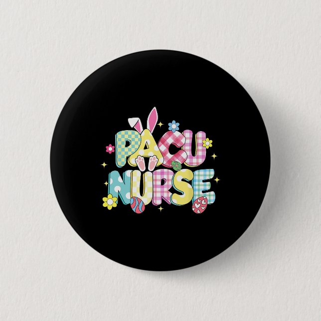 Retro Groovy Pacu Nurse Bunny Ear Funny Påsk Gif Knapp (Framsida)