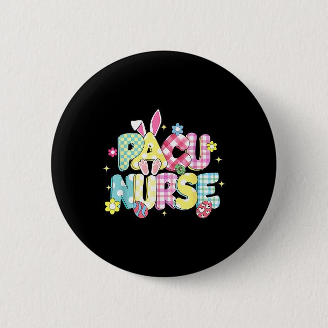 Retro Groovy Pacu Nurse Bunny Ear Funny Påsk Gif Knapp (Framsida)