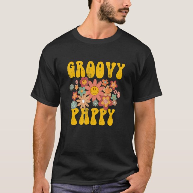 Retro Groovy Pappy Matching Family 1:a födelsedag  T Shirt (Framsida)