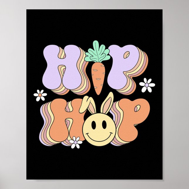 Retro Groovy Påsk Day Hip hop Cute Rabbit Bunny Poster (Framsidan)