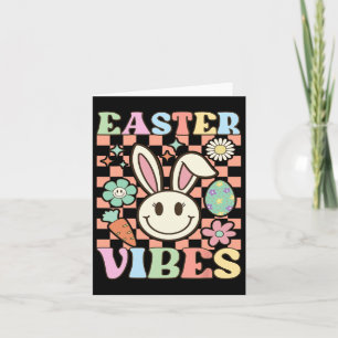 Retro Groovy Påsk Vibes Bunny kontrollerade Smile  Kort