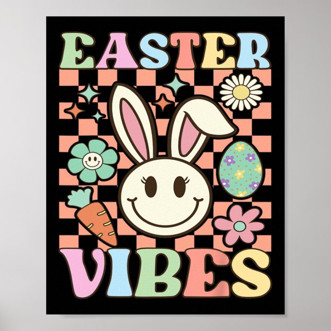 Retro Groovy Påsk Vibes Bunny kontrollerade Smile  Poster (Framsidan)