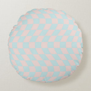 Retro Groovy Pastel Checks - förvrängda kontroller Rund Kudde
