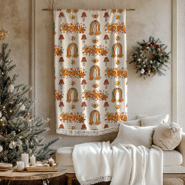 Retro Groovy Pastel Rainbows and Mushrooms Blanket Fleecefilt