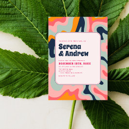 Retro Groovy Pastel Rosa Blue Inbjudningar