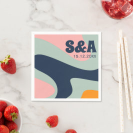 Retro Groovy Pastel Rosa Blue Orange Bröllop Pappersservett