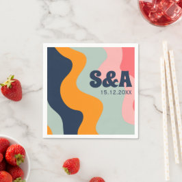 Retro Groovy Pastel Rosa Blue Orange Bröllop Pappersservett