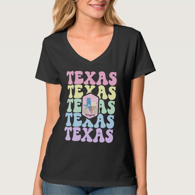 Retro Groovy Pastel Texas State Home I Love Texas  T Shirt (Framsida)