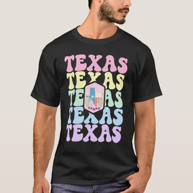 Retro Groovy Pastel Texas State Home I Love Texas  T Shirt (Framsida)
