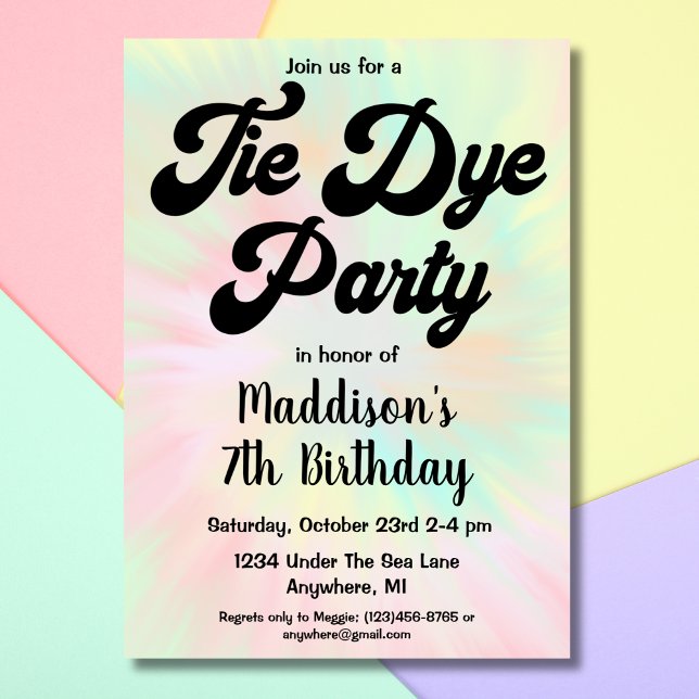 Retro Groovy Pastel Tie Die Birthday Inbjudningar (Skapare uppladdad)