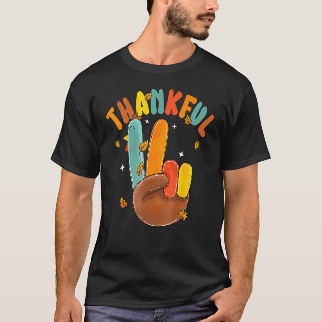 Retro Groovy Peace Hand signerar tacksamt Turkiet  T Shirt (Framsida)