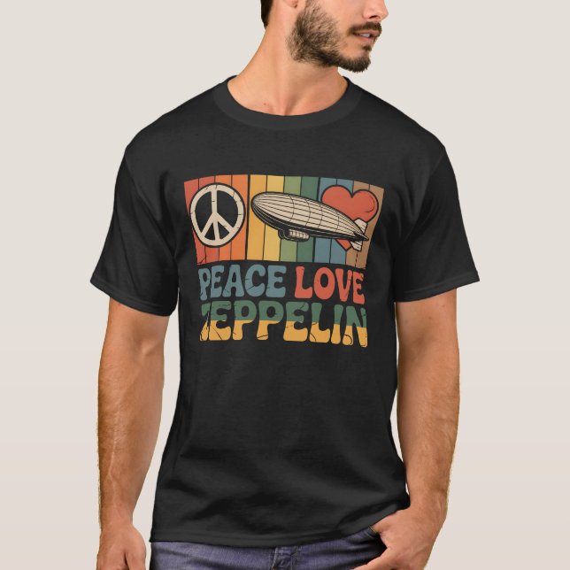 Retro Groovy Peace Kärlek Zeppelin 70-talet Dirigi T Shirt (Framsida)