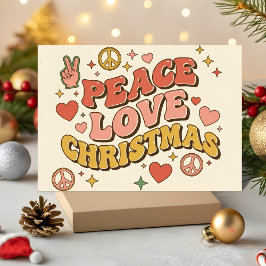 Retro Groovy Peace Love Christmas Helgkort
