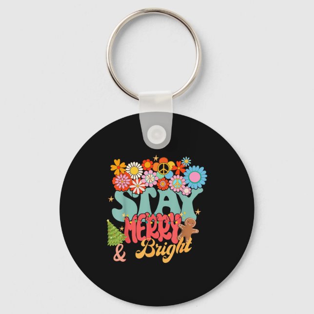 Retro Groovy Peace Stay Christmas Merry Bright Hip Nyckelring (Framsida)